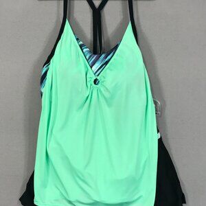 ZeroXposur Tankini Set Womens Large Green Black Swimwear Racerback Padded Shorts